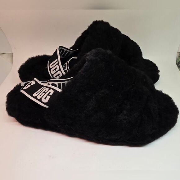 NWT UGG Black Fluffy Slides 8 - Picture 5 of 7